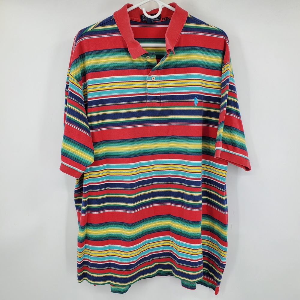 Vintage Polo Ralph Lauren 2XB Big Striped Polo Shirt Cotton Pique Y2K Preppy 90s